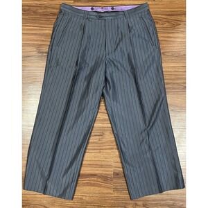 EARVIN MAGIC JOHNSON SIGNATURE Pants Gray Striped Dress Pleated Trousers Mens 38